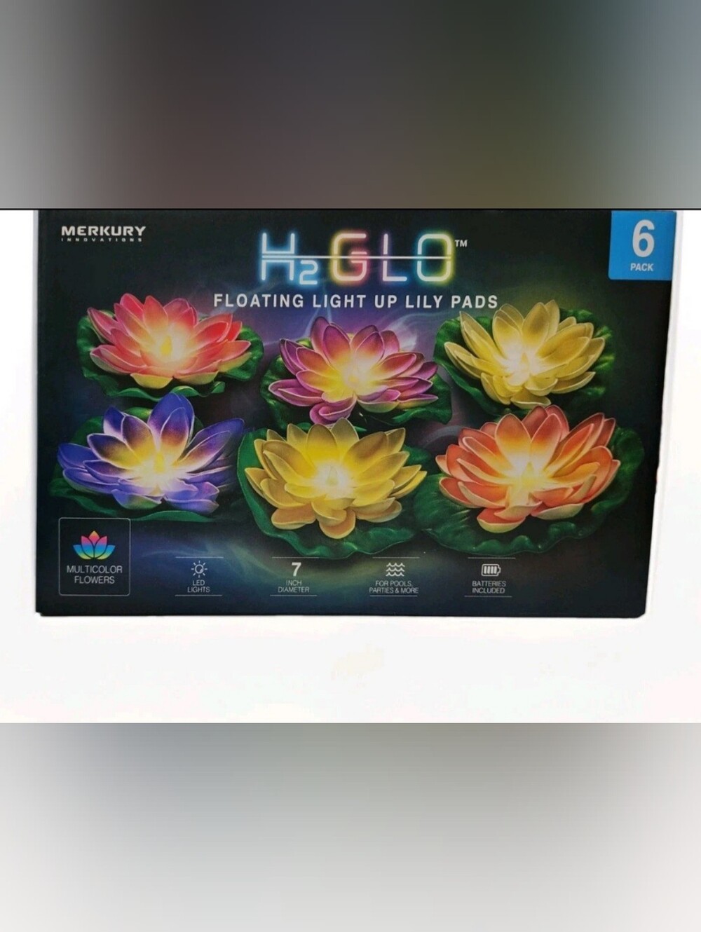 Set Of 6 H2GLO Floating Light-Up Lily Pads - Multicolor - For Tubs, Ponds, Pools